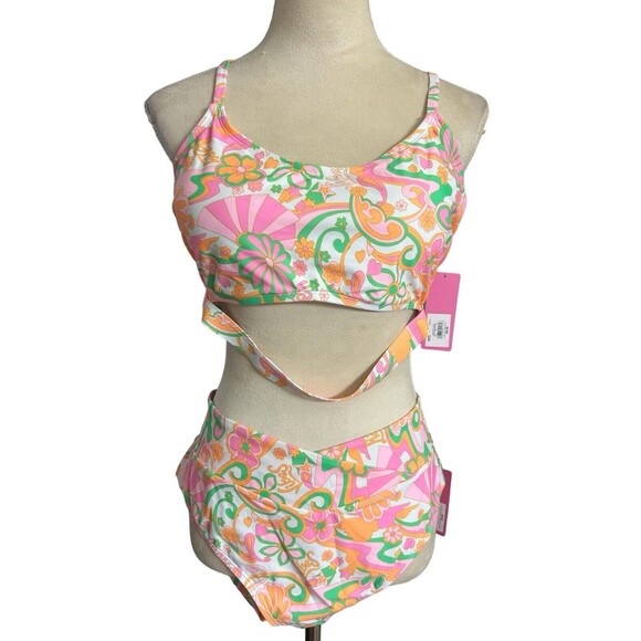 Ninety-Nine Swimsuit 690 Elect Vibe 2 pcs Floral Cut Out Bralette Plus 1X NWT - Picture 5 of 12